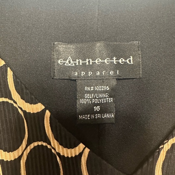 Vintage Connected Apparel Dress Size 16 Black Beige Circle Print Tiered Hem - Picture 5 of 7